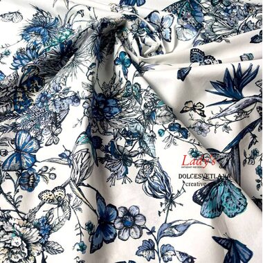 Ткань Хлопок «DIOR» CRUISE TOILE DE JOUY MEXICO blue